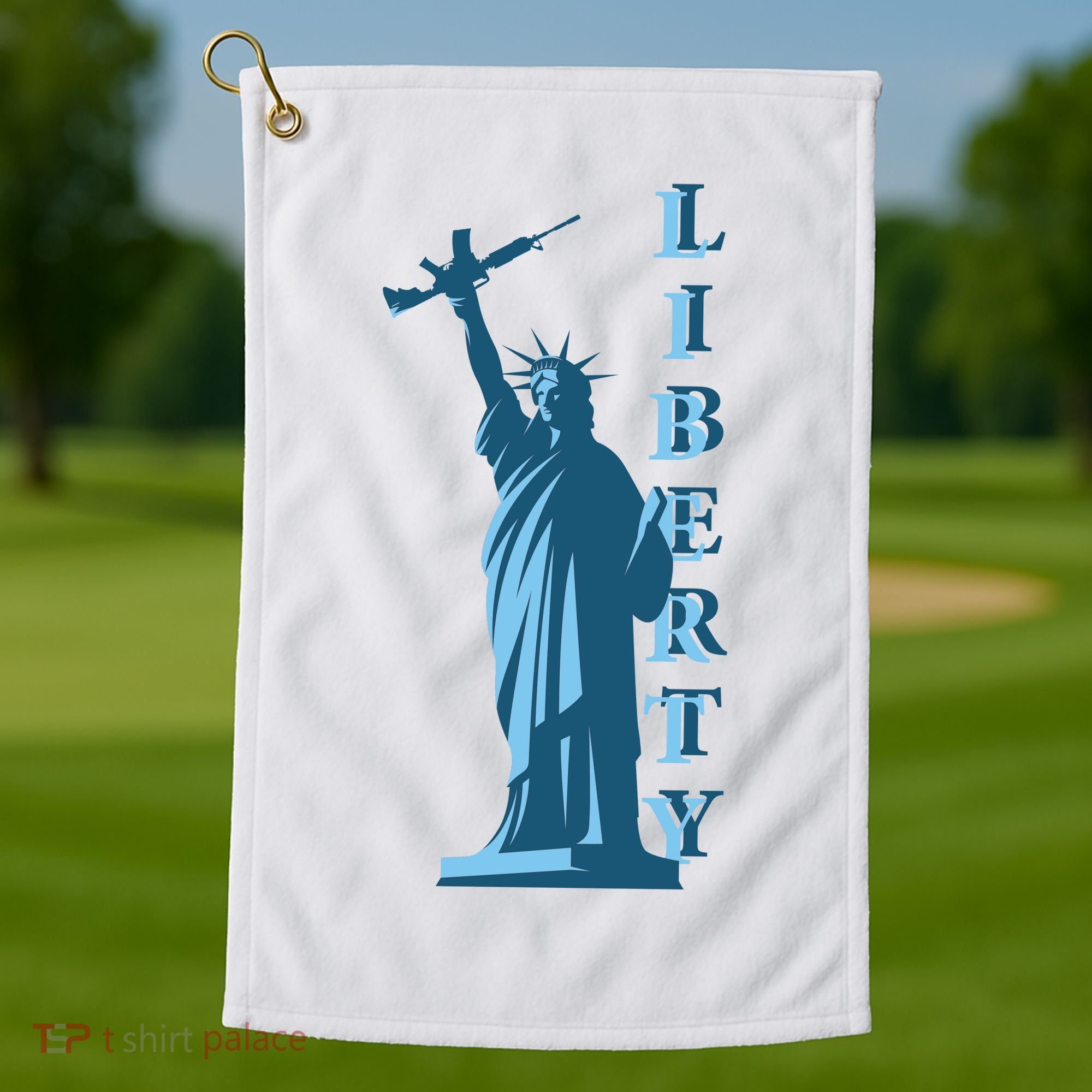 Stature Of Liberty Holding AR-15 Assault Rifle Golf Towel