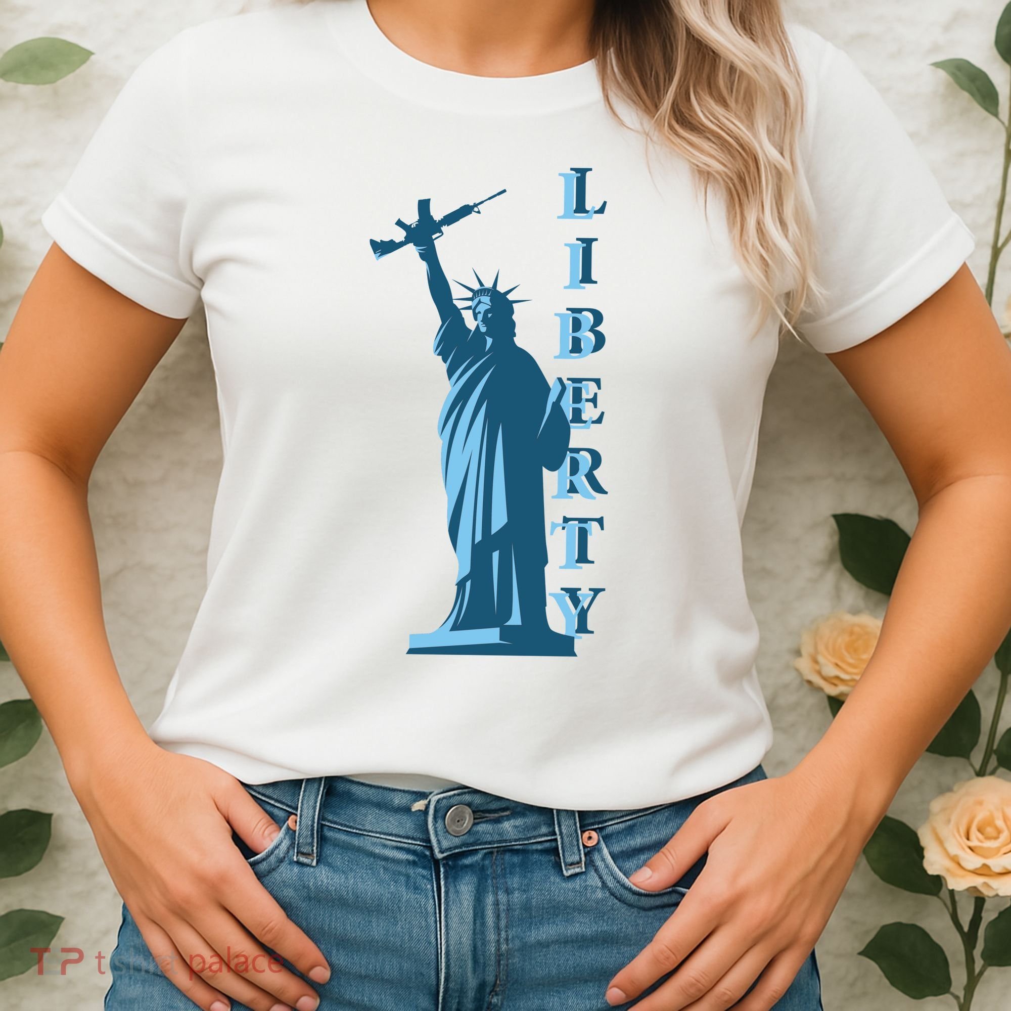 Stature Of Liberty Holding AR-15 Assault Rifle Women's T-Shirt