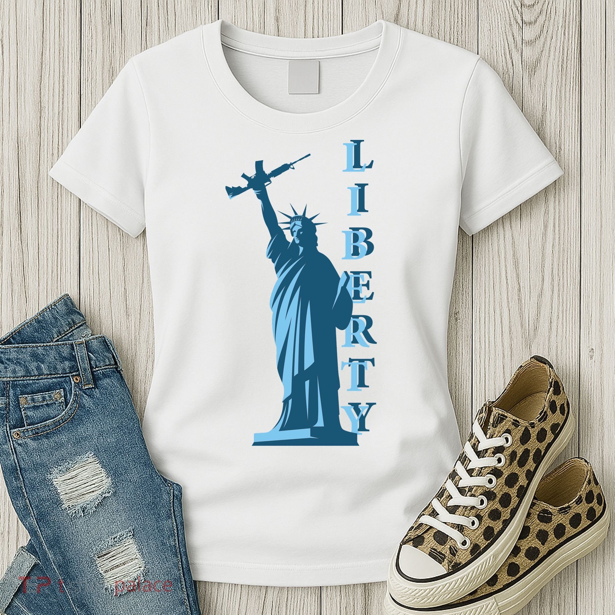 Stature Of Liberty Holding AR-15 Assault Rifle Women's T-Shirt