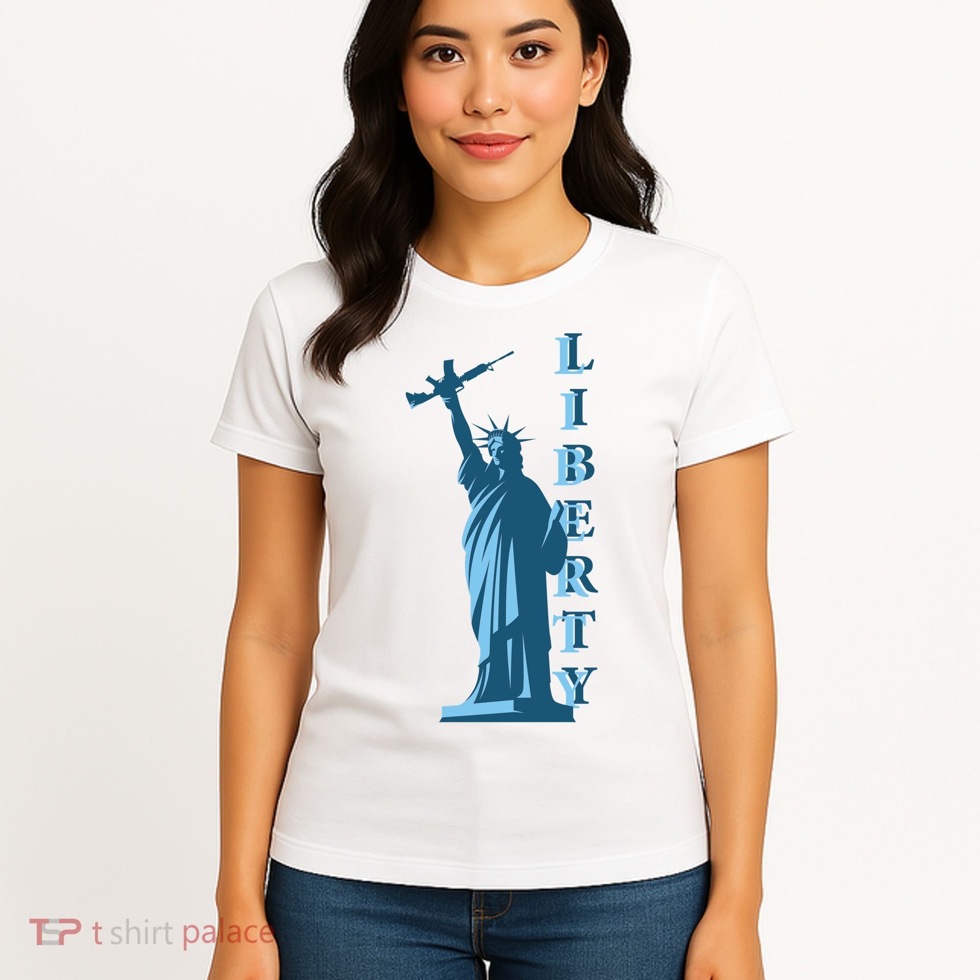 Stature Of Liberty Holding AR-15 Assault Rifle Women's T-Shirt