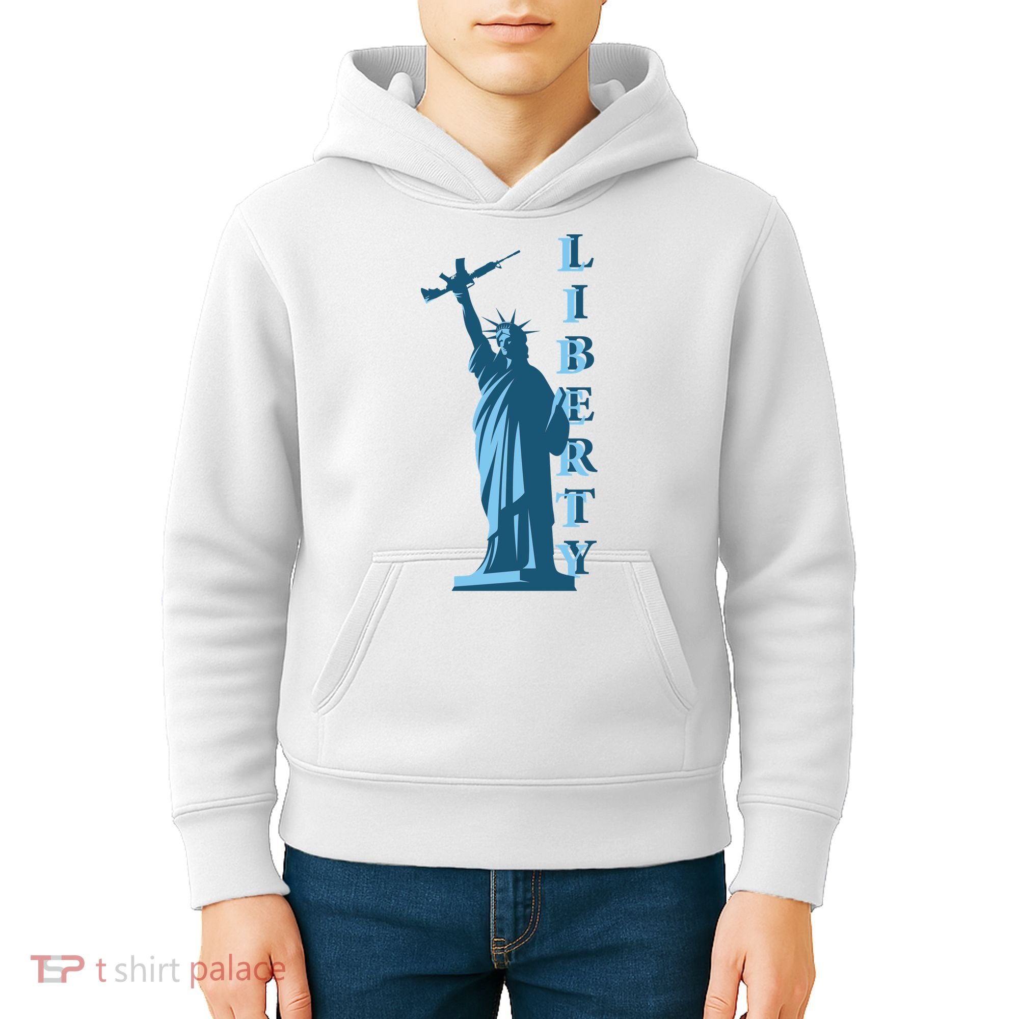 Stature Of Liberty Holding AR-15 Assault Rifle Kids Hoodie