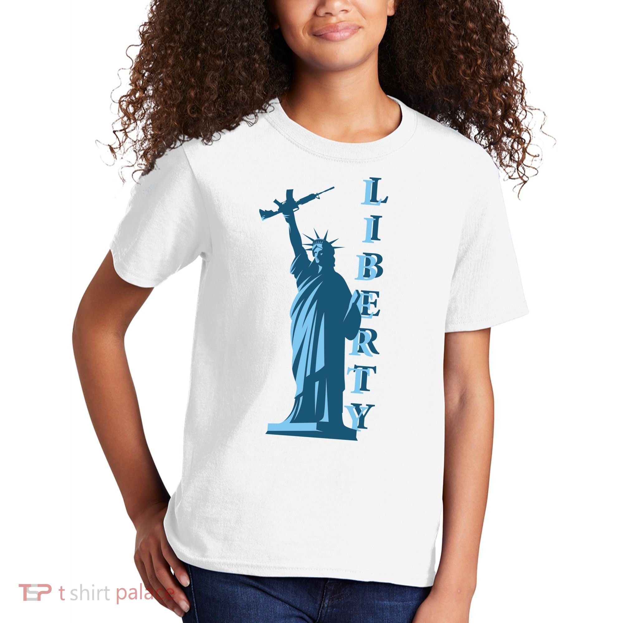 Stature Of Liberty Holding AR-15 Assault Rifle Kids T-Shirt
