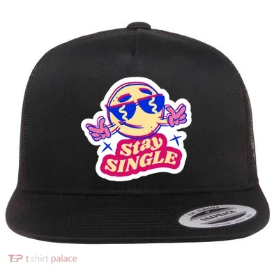 Stay Single Smiley Flat Bill Trucker Hat