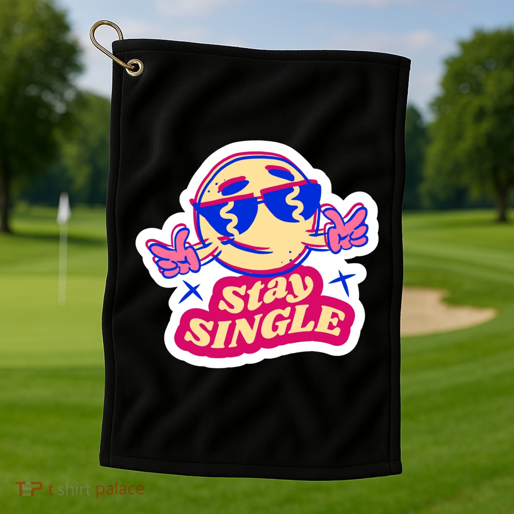 Stay Single Smiley Golf Towel