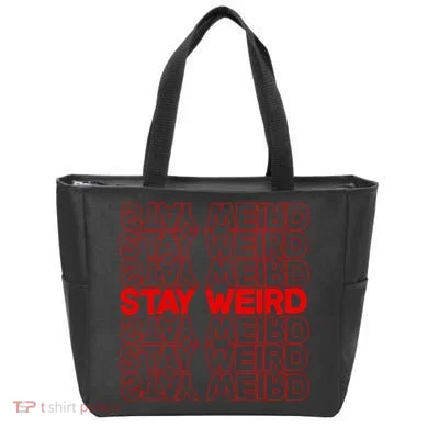 Stay Weird Text Pattern Tote Bag