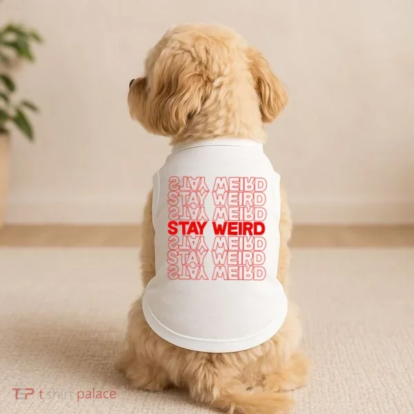 Stay Weird Text Pattern Doggie Tank