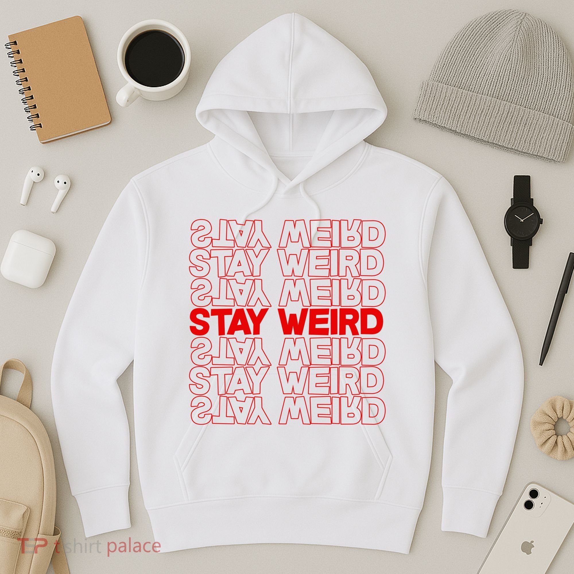 Stay Weird Text Pattern Hoodie