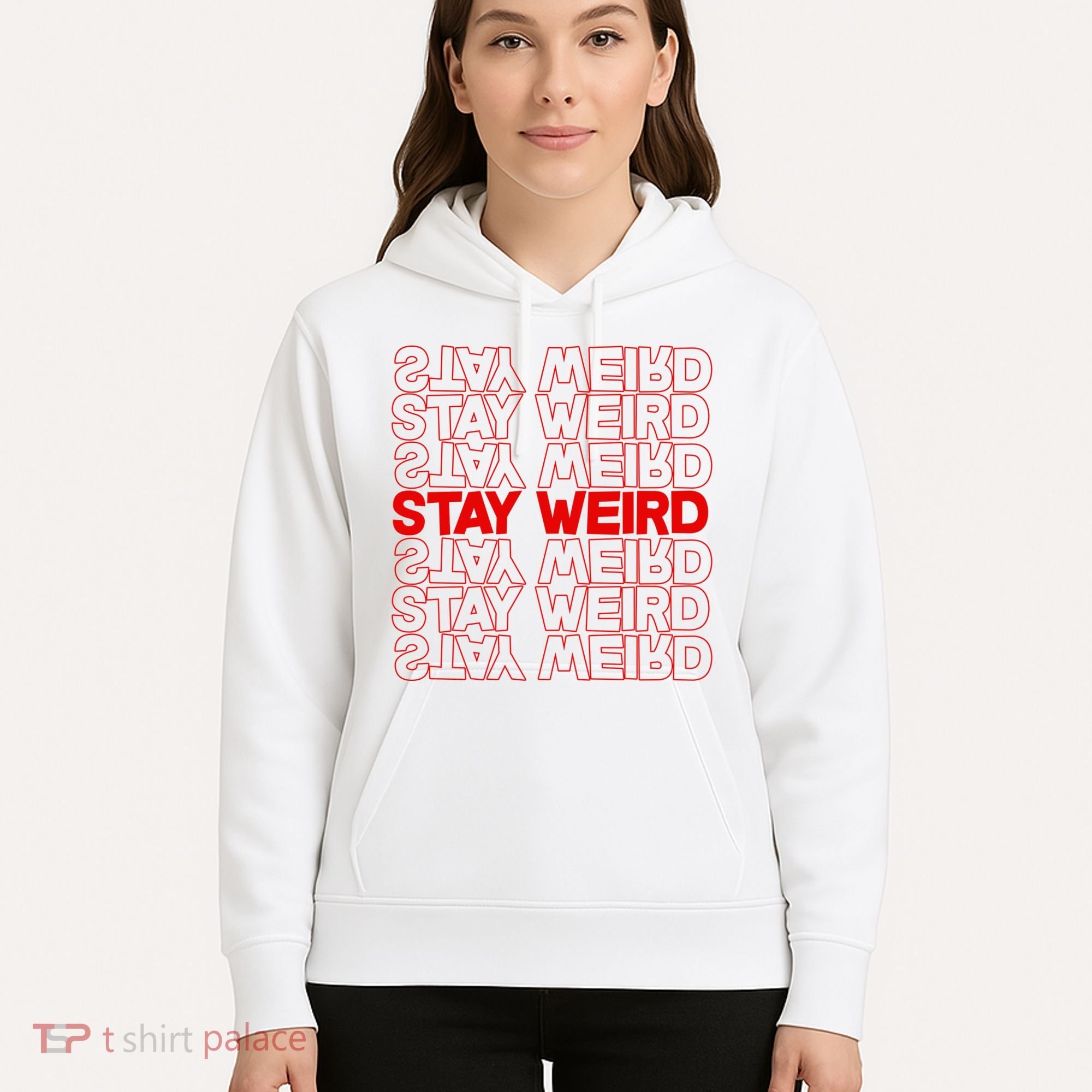 Stay Weird Text Pattern Hoodie