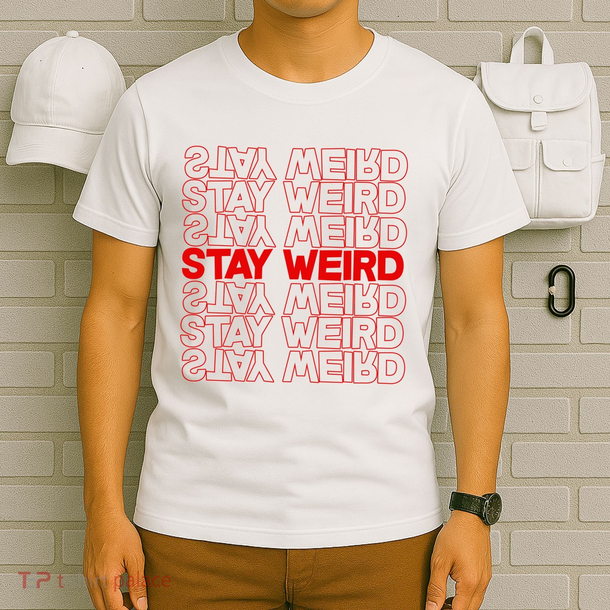 Stay Weird Text Pattern T-Shirt