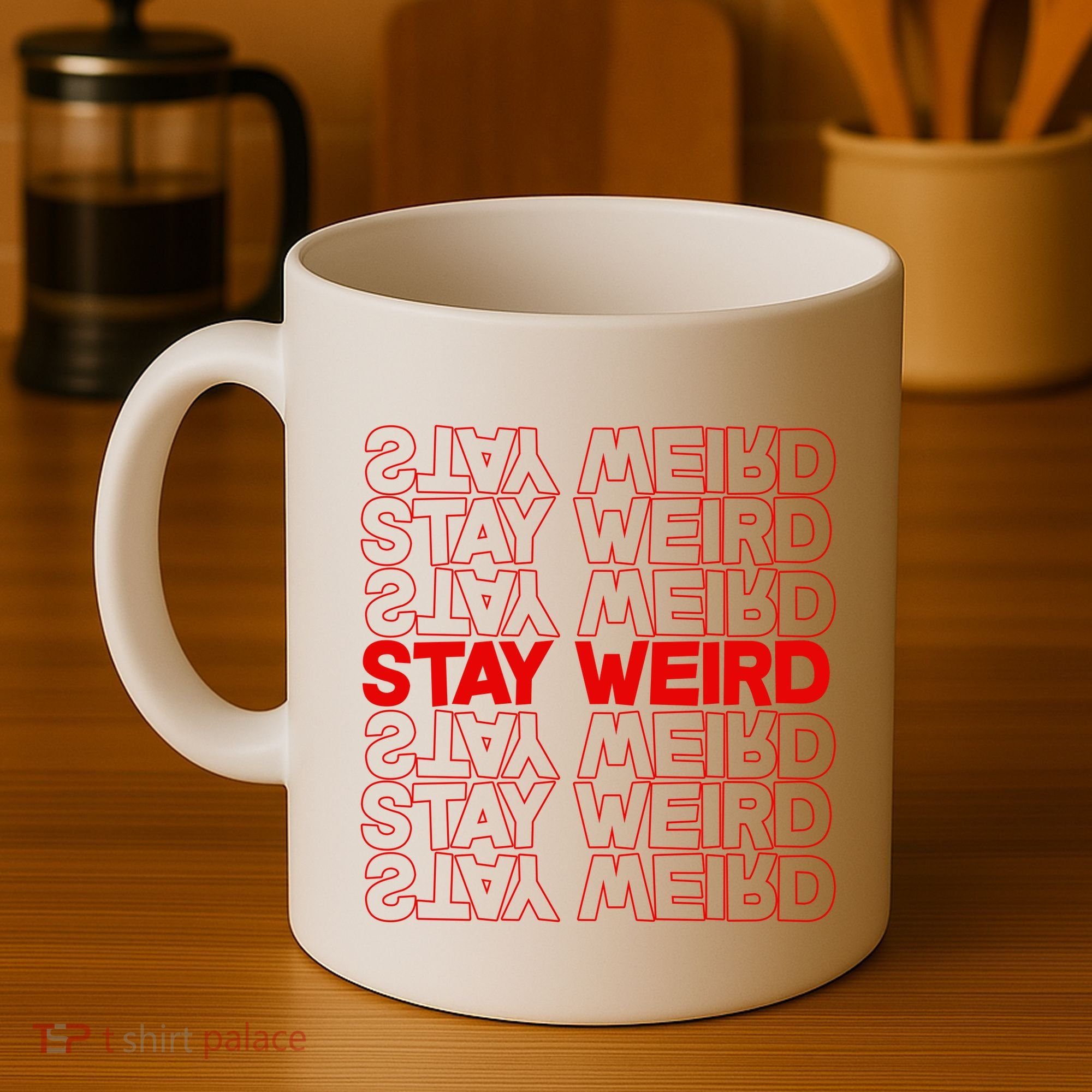 Stay Weird Text Pattern Coffee Mug