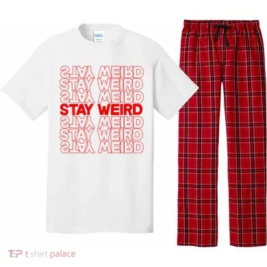 Stay Weird Text Pattern Pajama Set