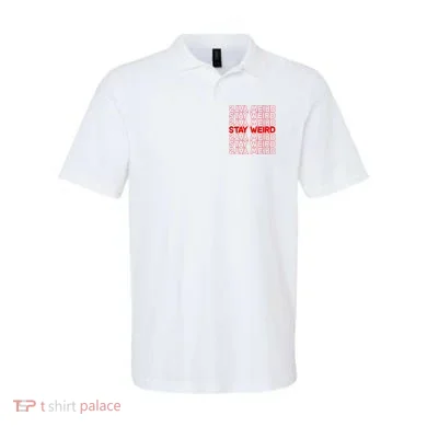 Stay Weird Text Pattern Polo