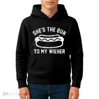 SheS The Bun To My Winer Funny Hotdog Kids Hoodie thumb 4