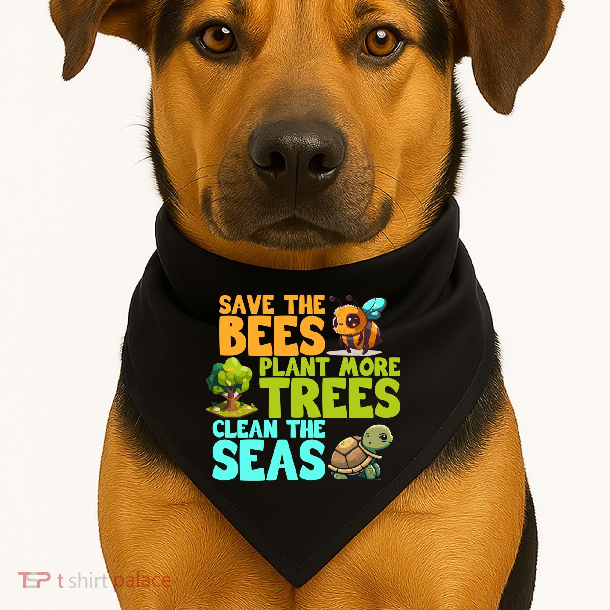 Save The Bees Plant More Trees Clean The Seas Earth Day Gift USA-Made Doggie Bandana