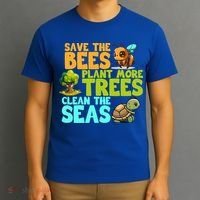 Save The Bees Plant More Trees Clean The Seas Earth Day Gift T-Shirt thumb 3