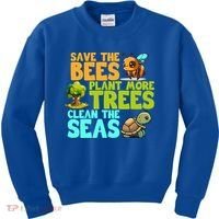 Save The Bees Plant More Trees Clean The Seas Earth Day Gift Kids Sweatshirt thumb 0