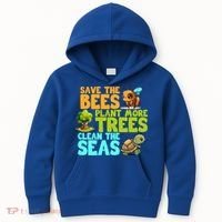 Save The Bees Plant More Trees Clean The Seas Earth Day Gift Kids Hoodie thumb 0