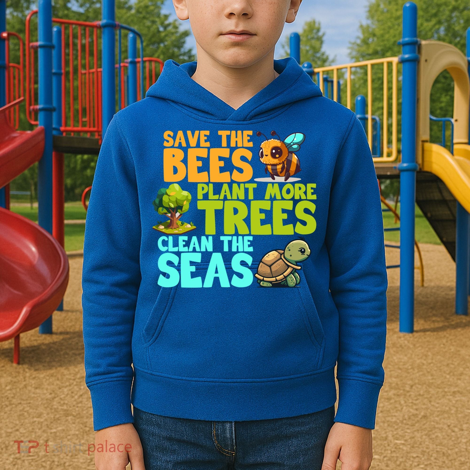 Save The Bees Plant More Trees Clean The Seas Earth Day Gift Kids Hoodie