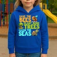 Save The Bees Plant More Trees Clean The Seas Earth Day Gift Kids Hoodie thumb 3