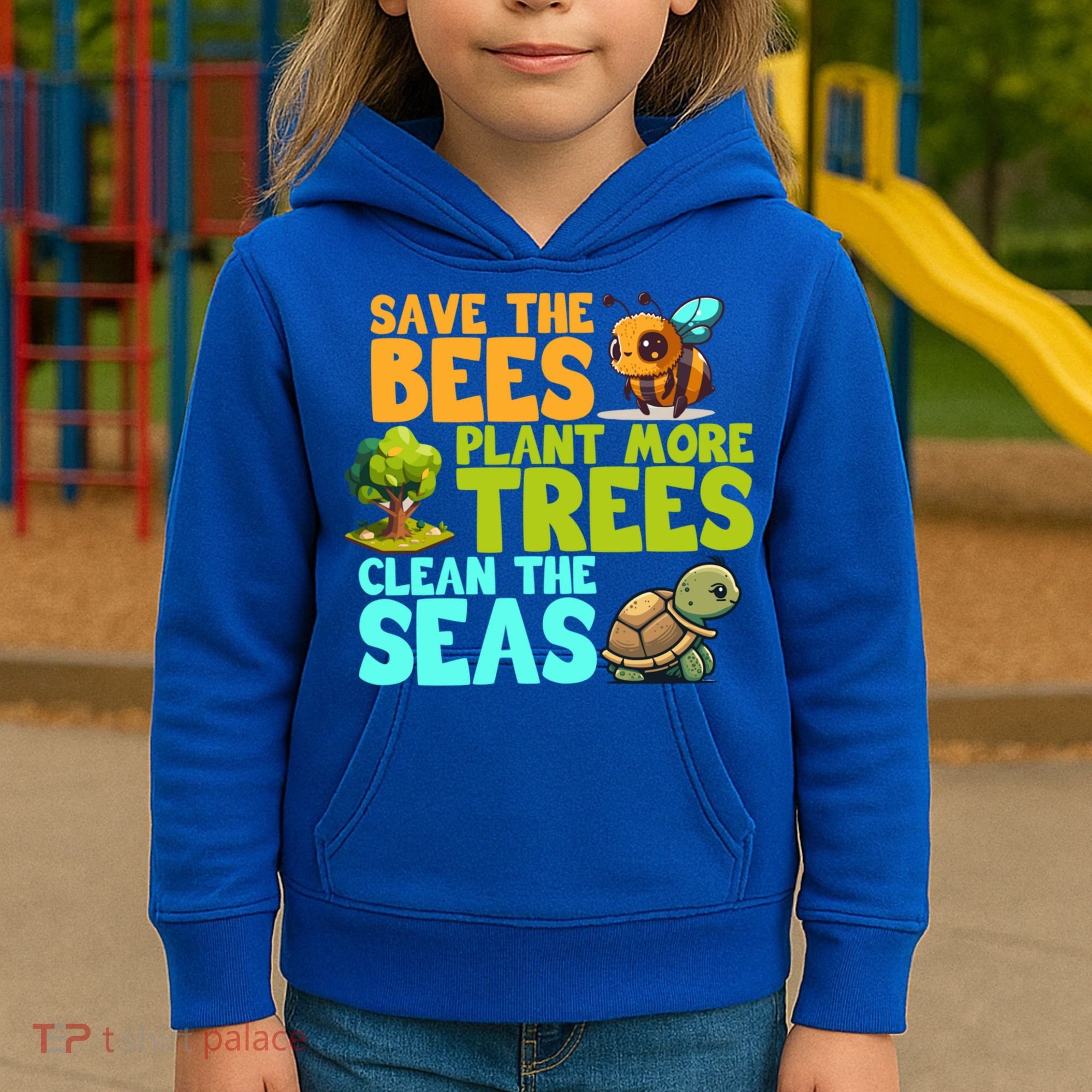Save The Bees Plant More Trees Clean The Seas Earth Day Gift Kids Hoodie