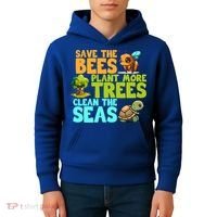 Save The Bees Plant More Trees Clean The Seas Earth Day Gift Kids Hoodie thumb 4