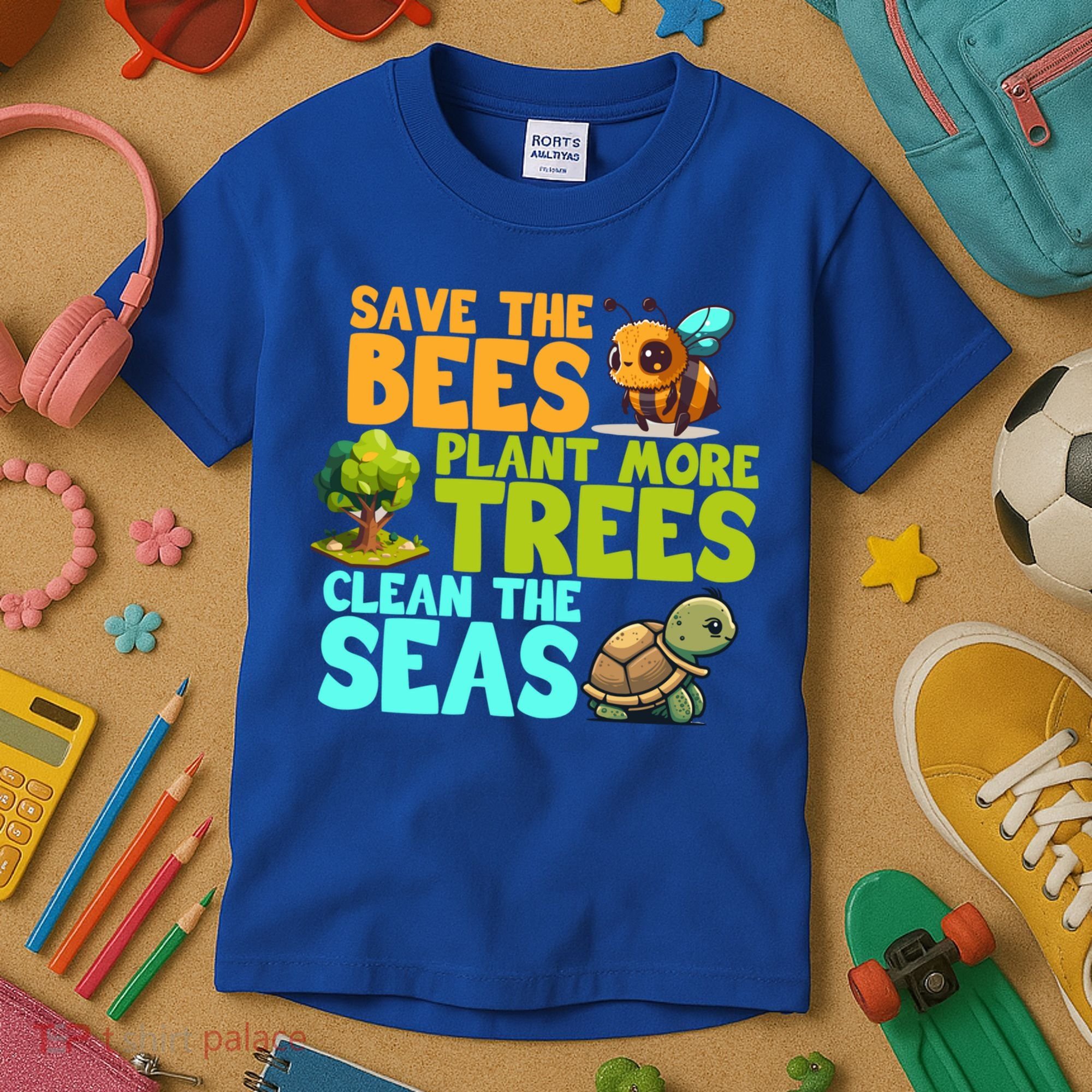 Save The Bees Plant More Trees Clean The Seas Earth Day Gift Kids T-Shirt