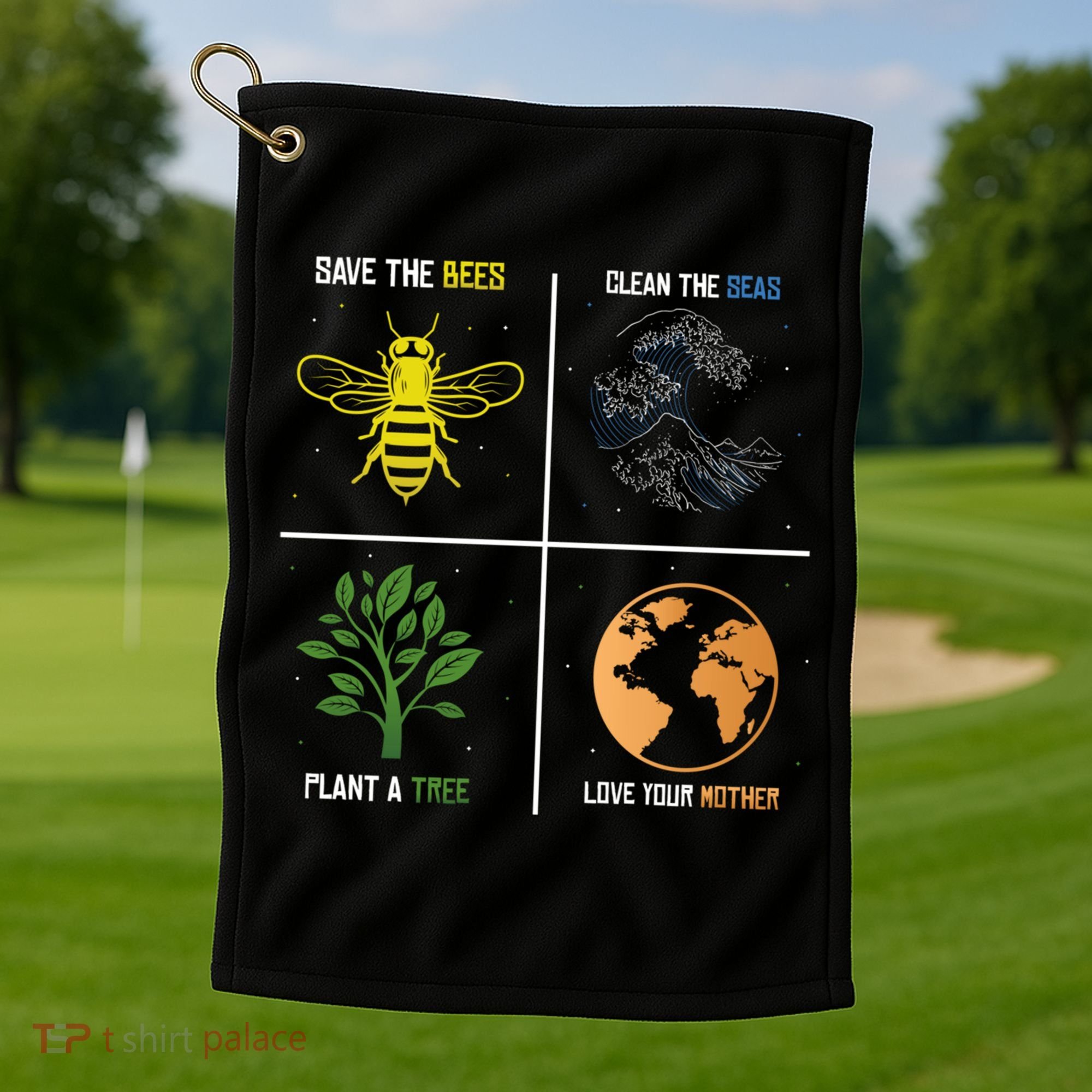 Save The Bees Plant More Trees Earth Day Gift Golf Towel