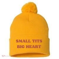 Small Tits Big Heart Pom Pom 12in Knit Beanie thumb 0