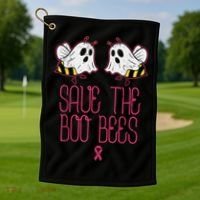 Save The Boobees Boo Bees Breast Cancer Halloween Golf Towel thumb 1