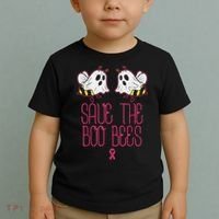 Save The Boobees Boo Bees Breast Cancer Halloween Toddler T-Shirt thumb 2