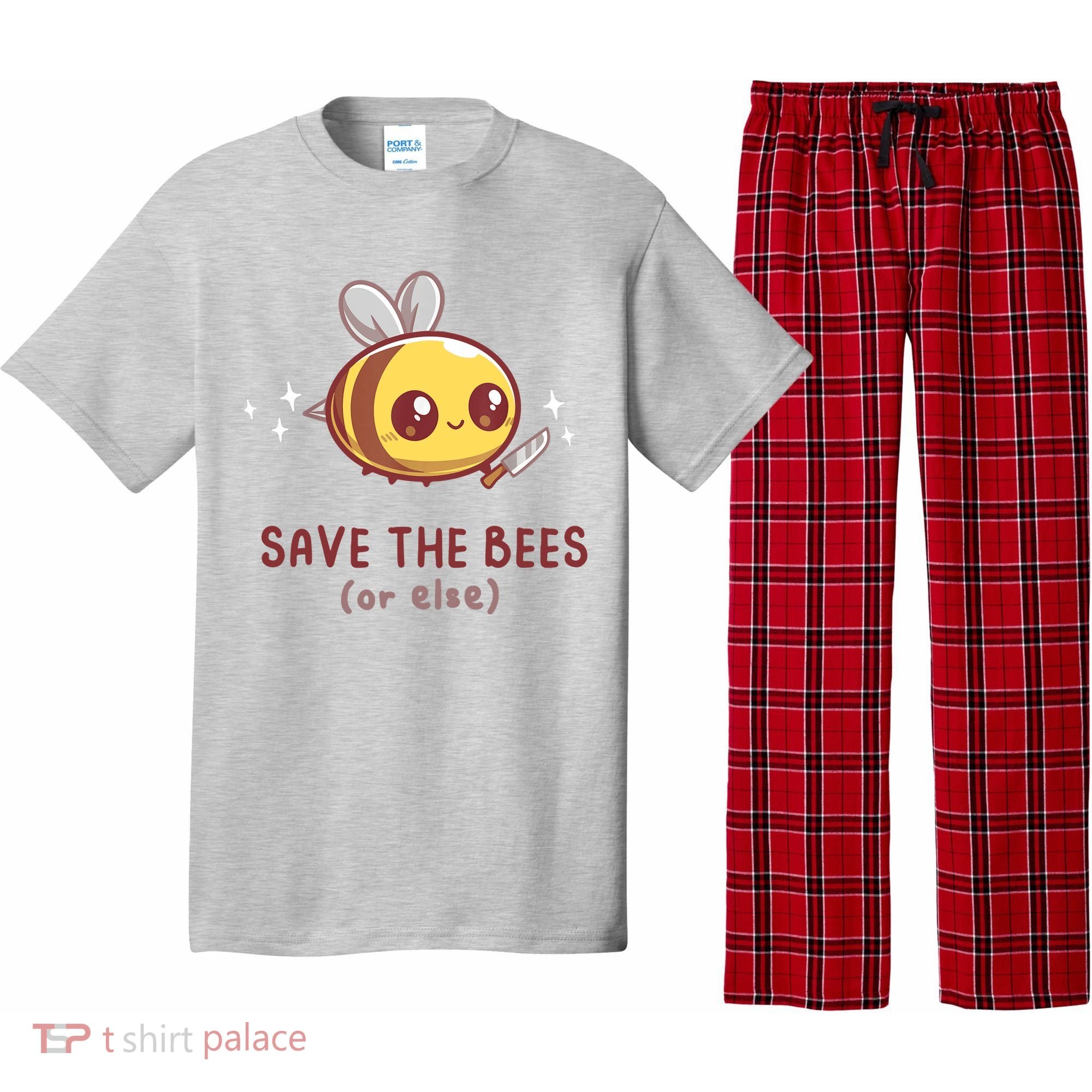 Save The Bees( Or Else) For Yellow Bees Funny Tee Pajama Set