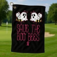 Save The Boobees Boo Bees Breast Cancer Halloween Golf Towel thumb 1