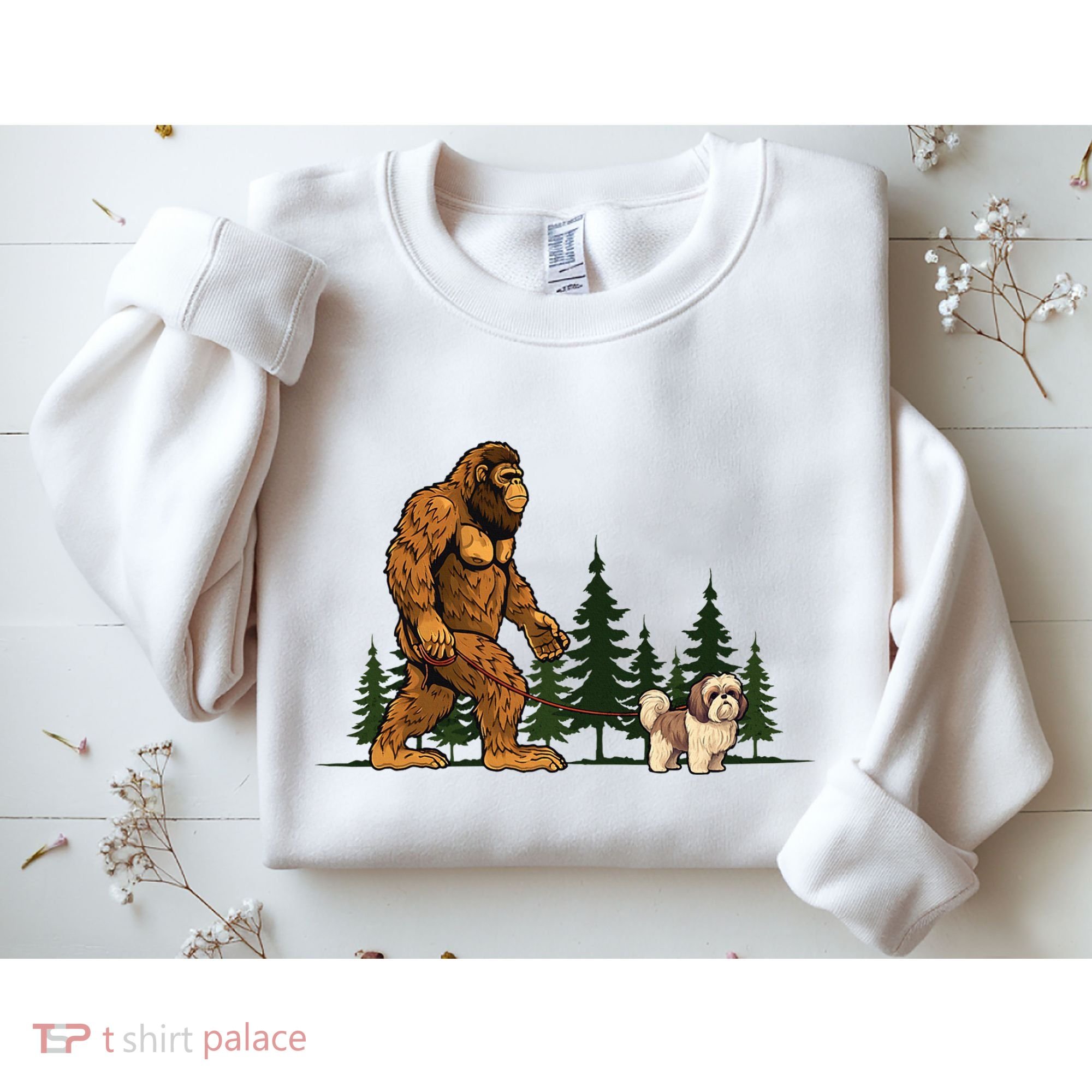 Shih Tzu Bigfoot Dog Walking Dog Mom Dad Sweatshirt