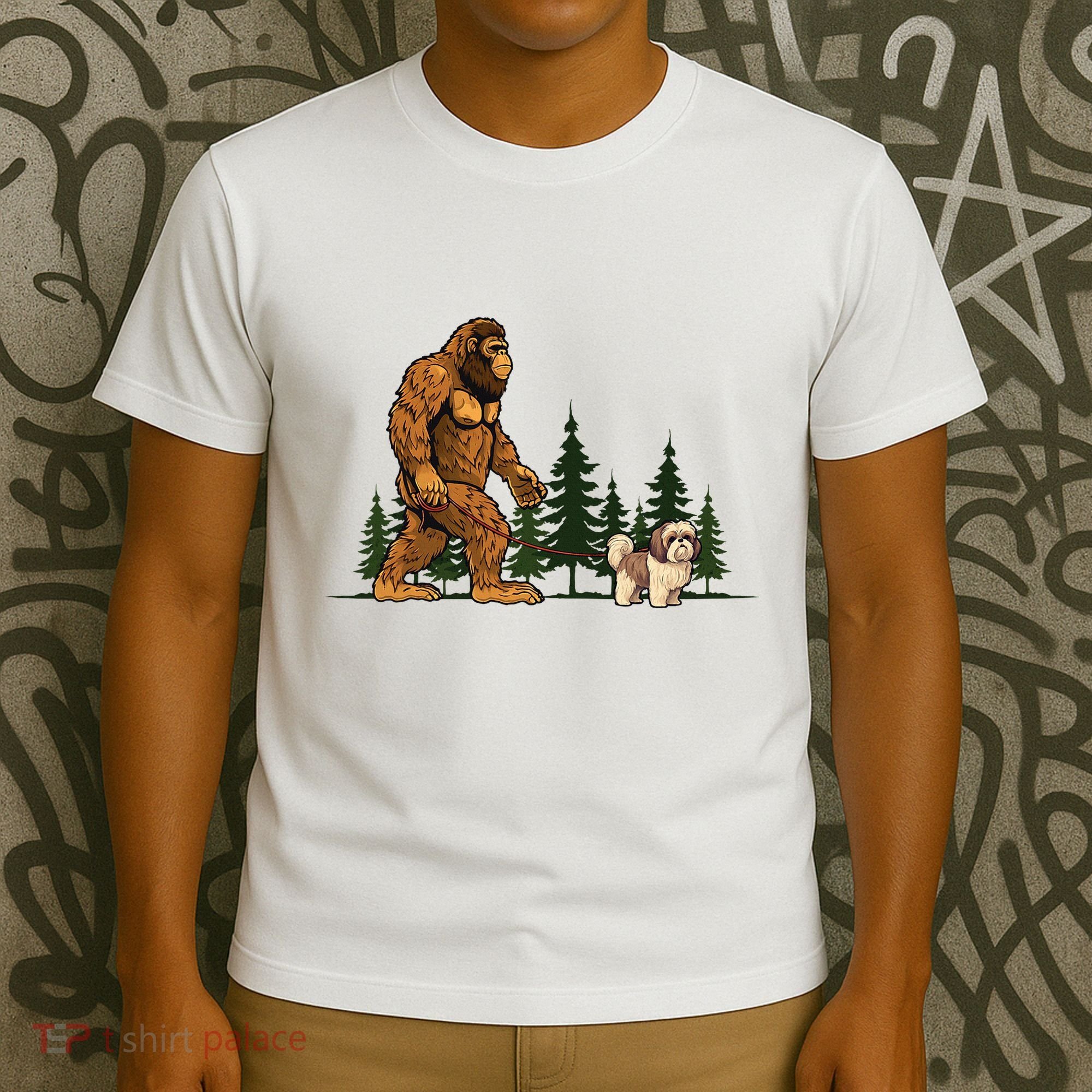 Shih Tzu Bigfoot Dog Walking Dog Mom Dad T-Shirt