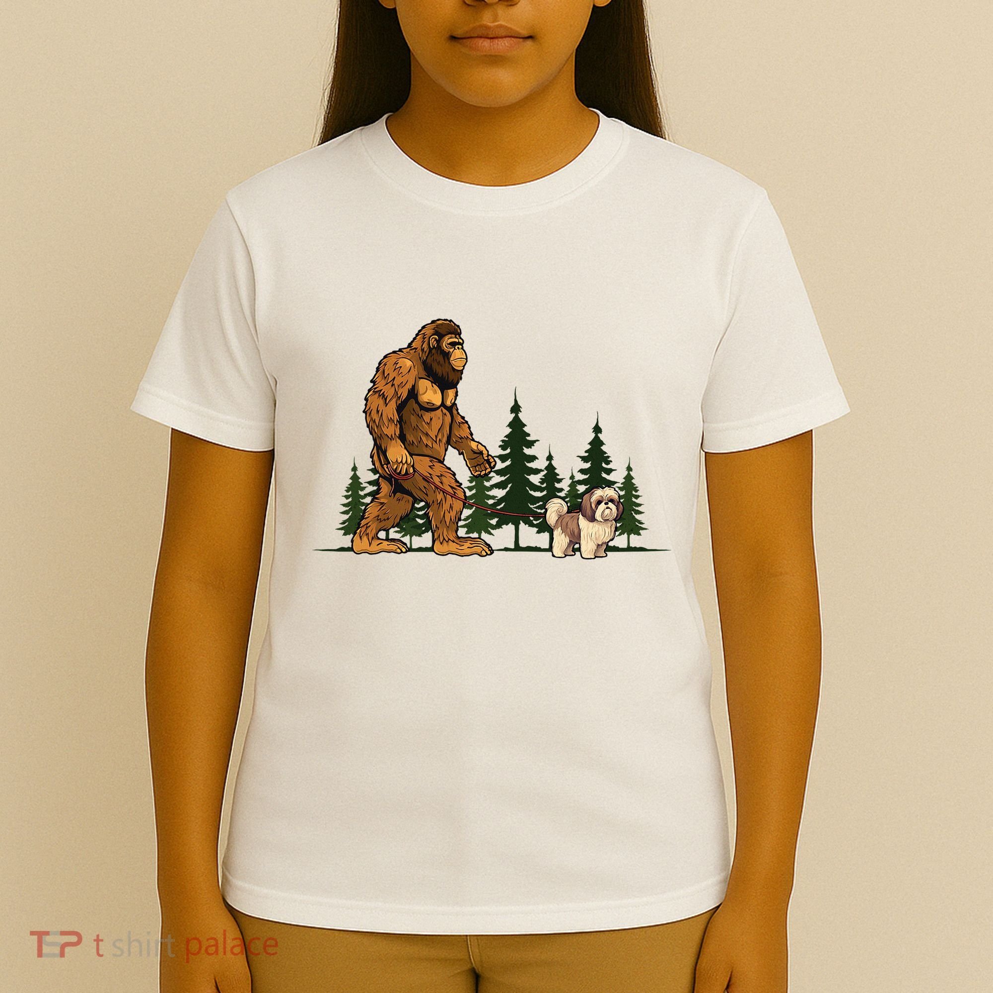 Shih Tzu Bigfoot Dog Walking Dog Mom Dad T-Shirt