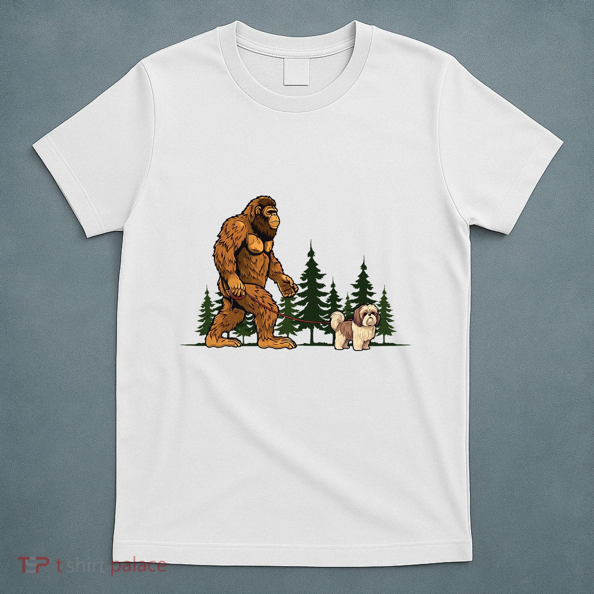 Shih Tzu Bigfoot Dog Walking Dog Mom Dad T-Shirt