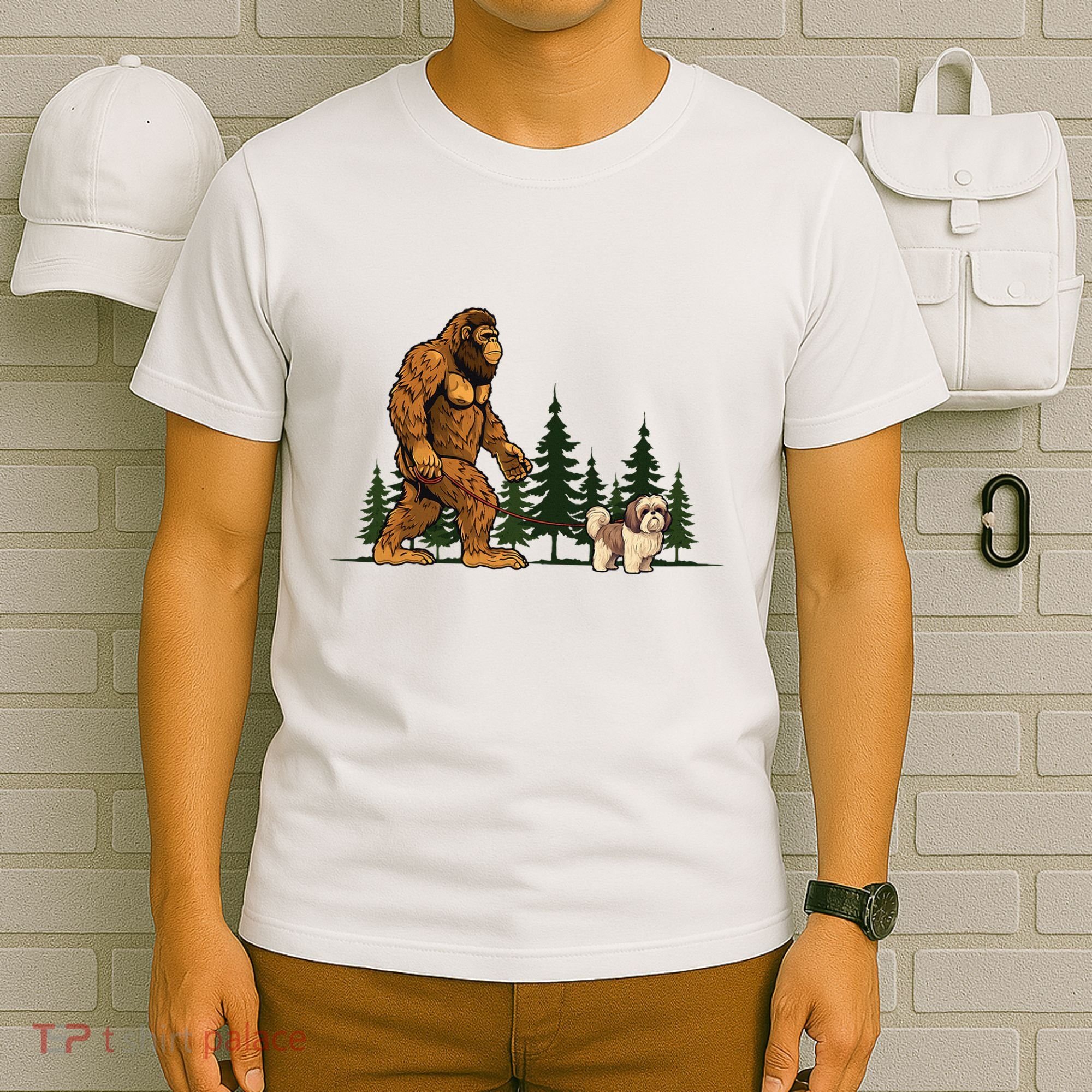 Shih Tzu Bigfoot Dog Walking Dog Mom Dad T-Shirt