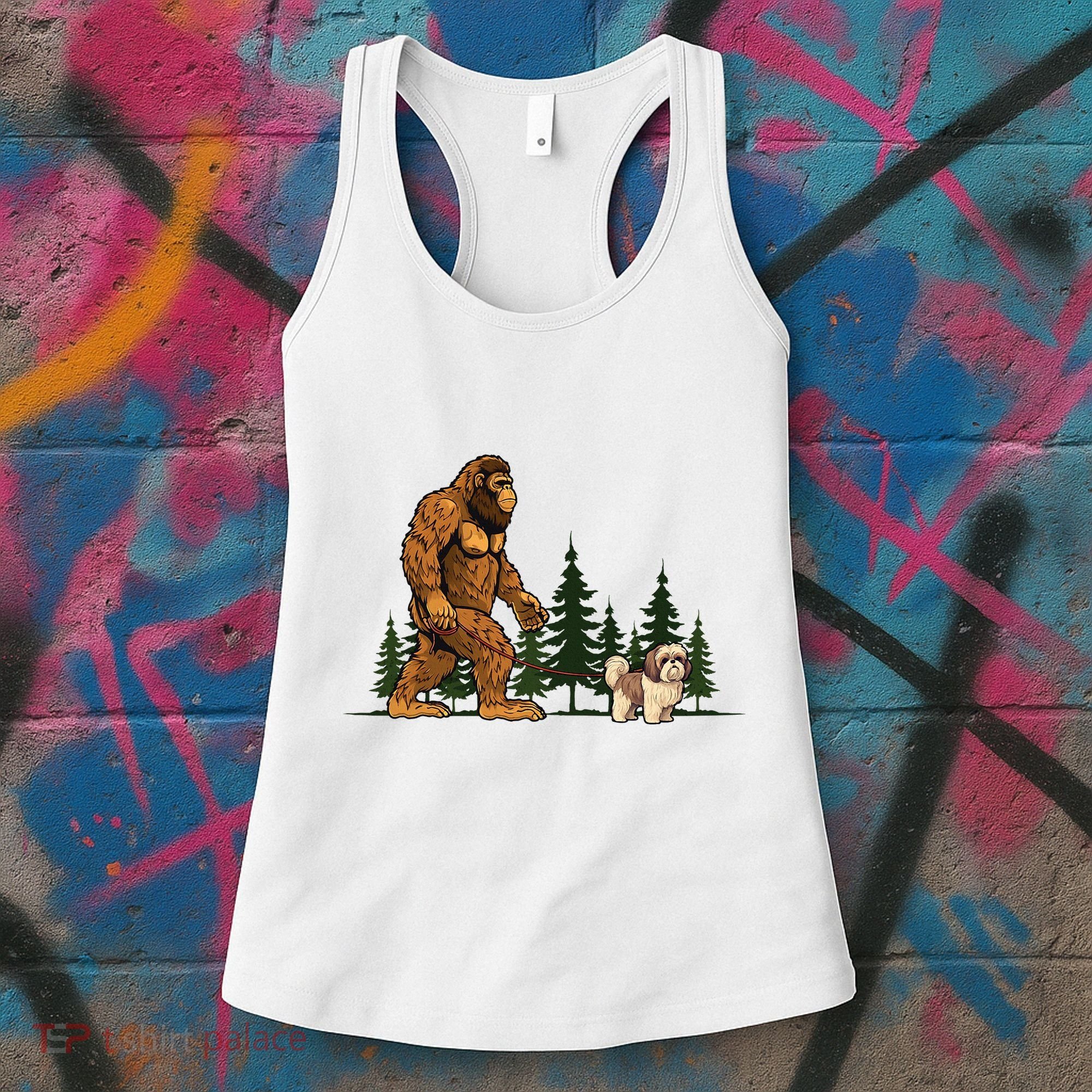 Shih Tzu Bigfoot Dog Walking Dog Mom Dad Women's Tank Top