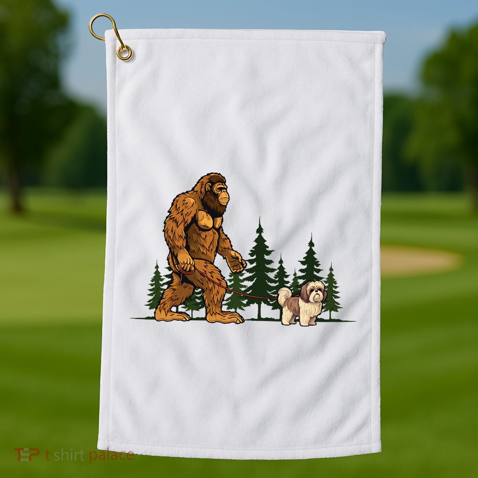Shih Tzu Bigfoot Dog Walking Dog Mom Dad Golf Towel