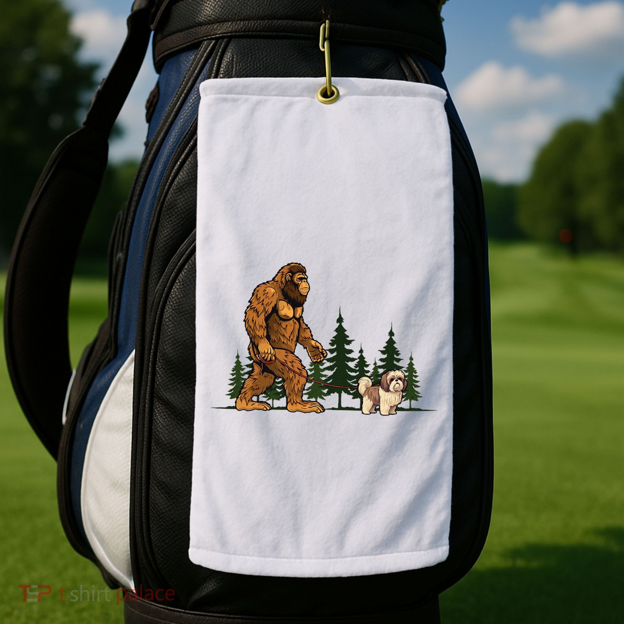 Shih Tzu Bigfoot Dog Walking Dog Mom Dad Golf Towel