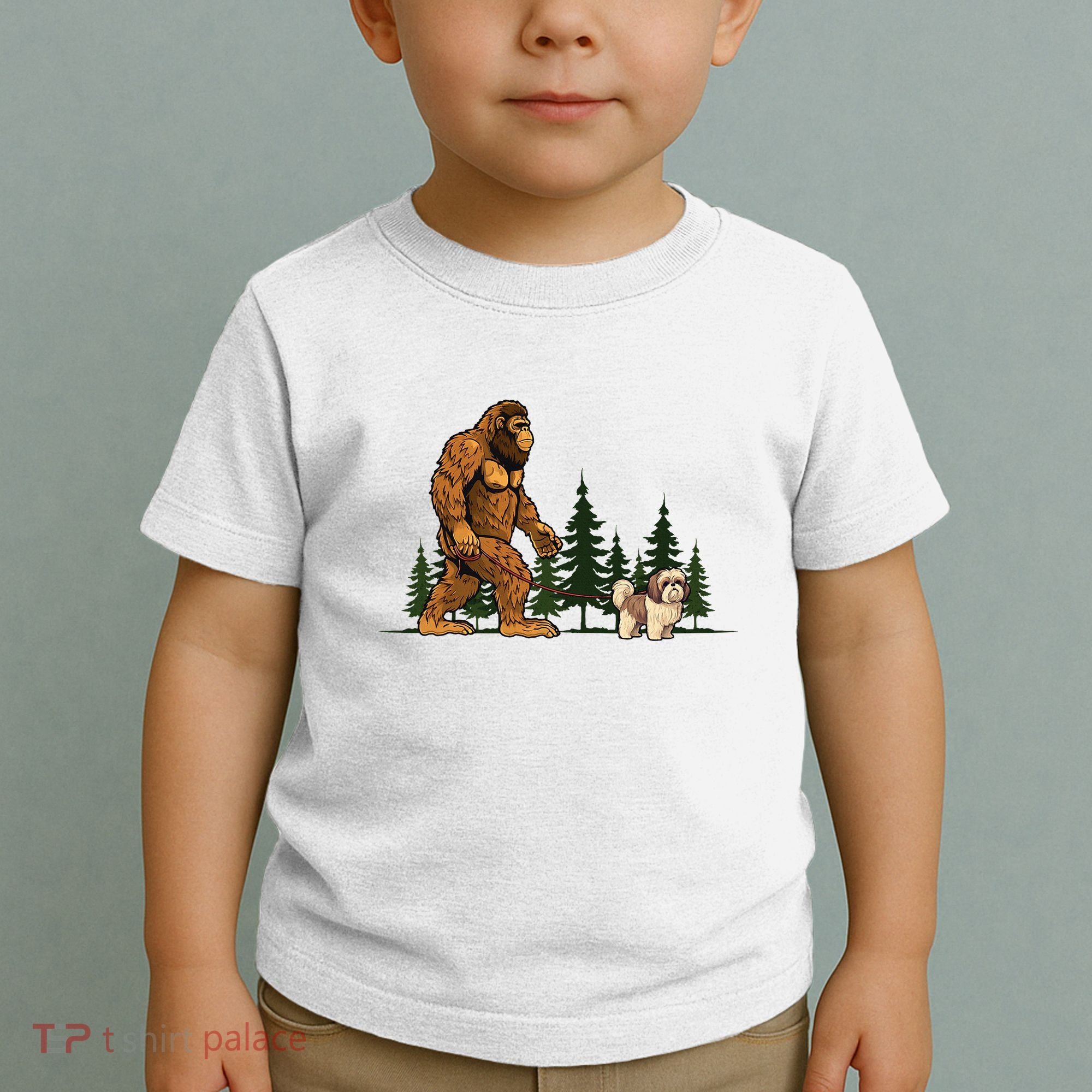 Shih Tzu Bigfoot Dog Walking Dog Mom Dad Toddler T-Shirt