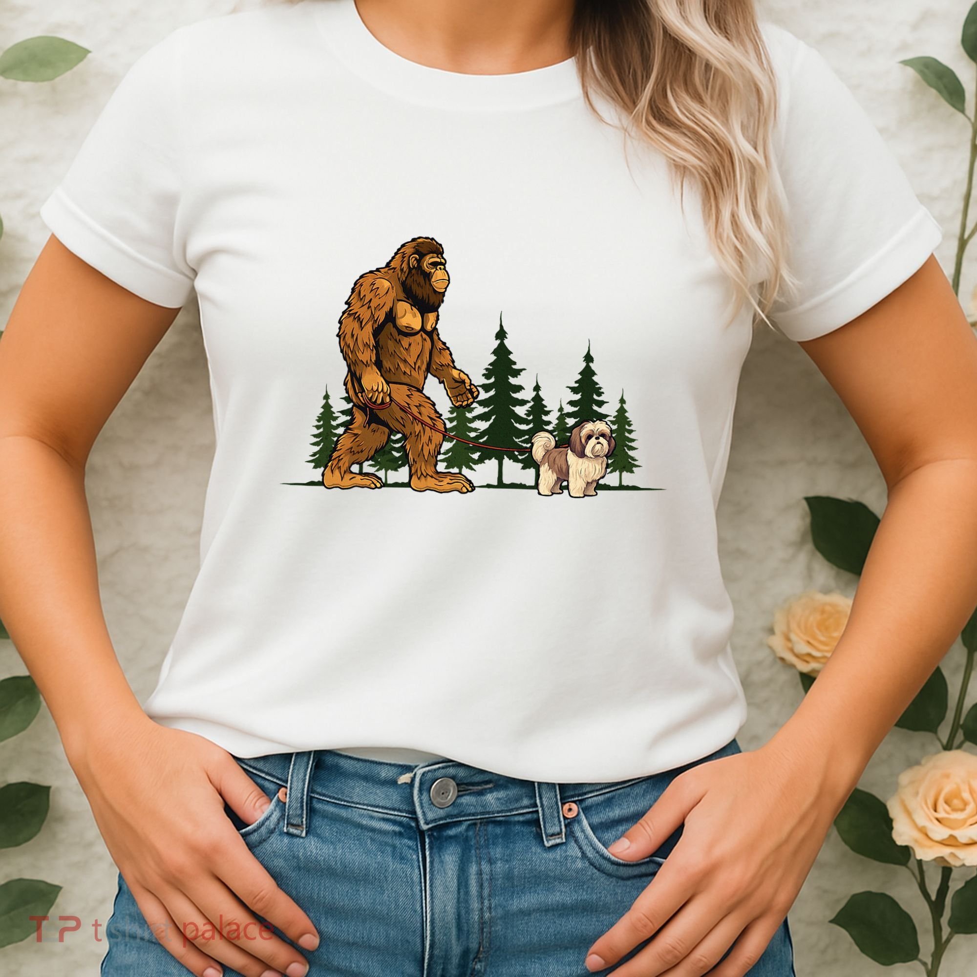 Shih Tzu Bigfoot Dog Walking Dog Mom Dad Women's T-Shirt