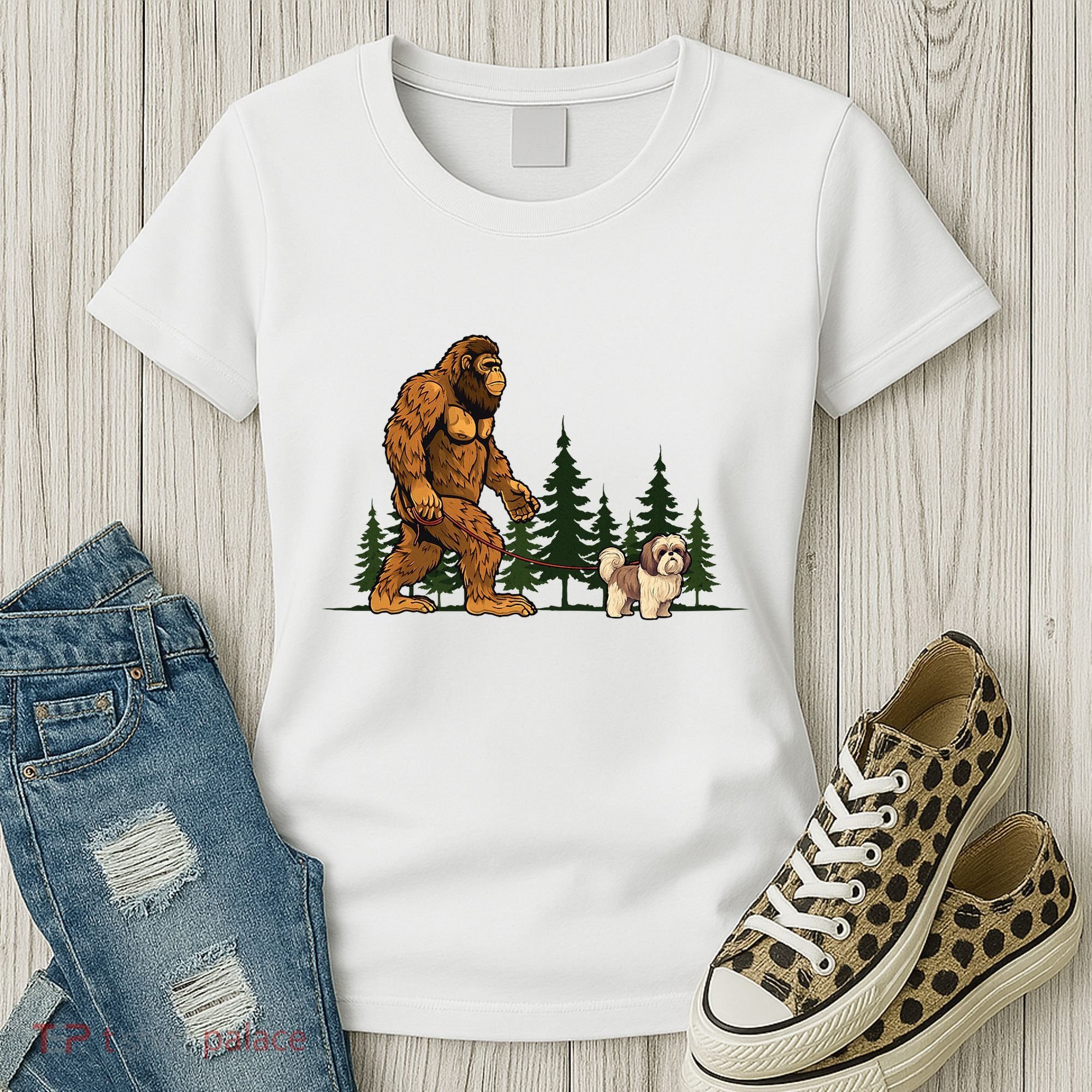 Shih Tzu Bigfoot Dog Walking Dog Mom Dad Women's T-Shirt