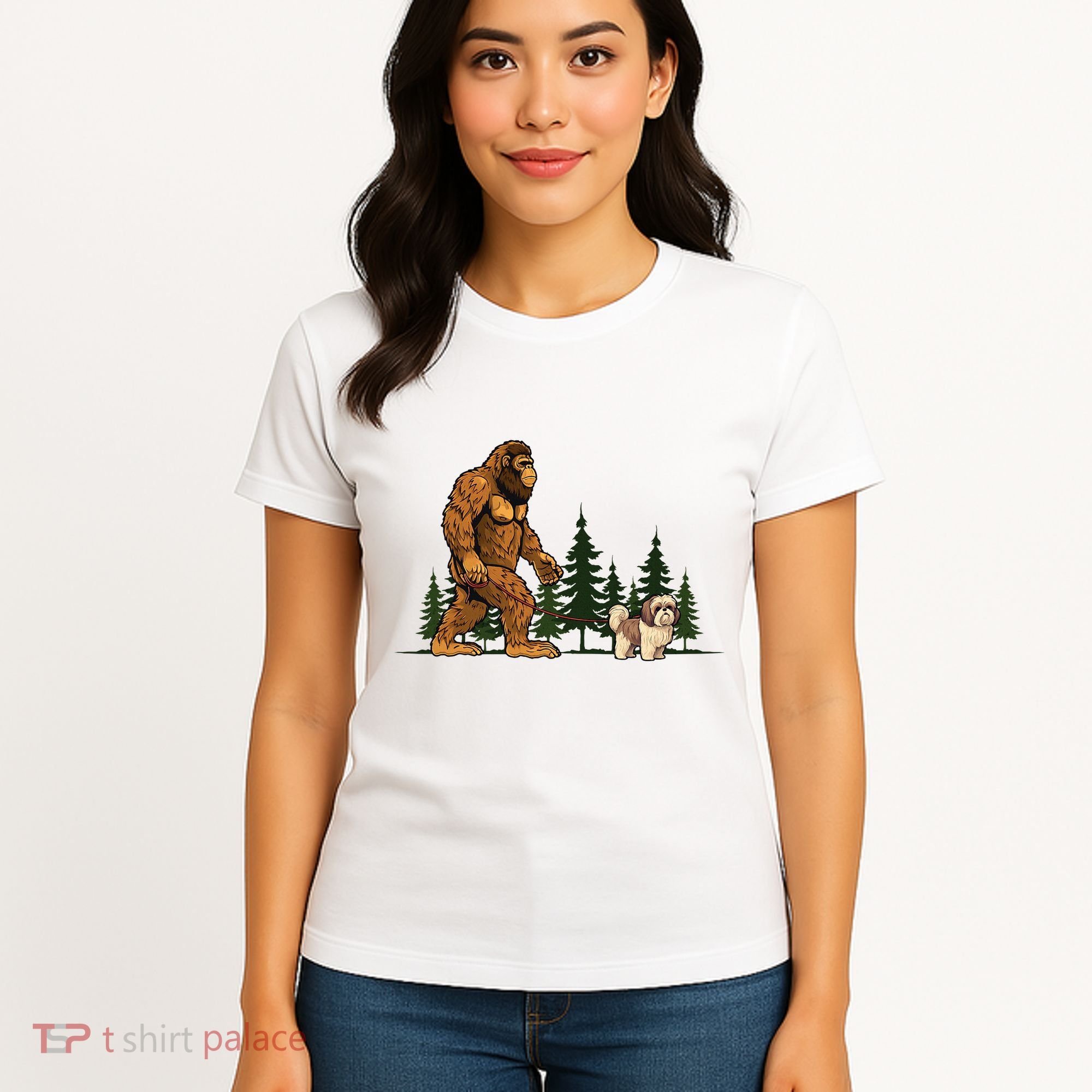 Shih Tzu Bigfoot Dog Walking Dog Mom Dad Women's T-Shirt