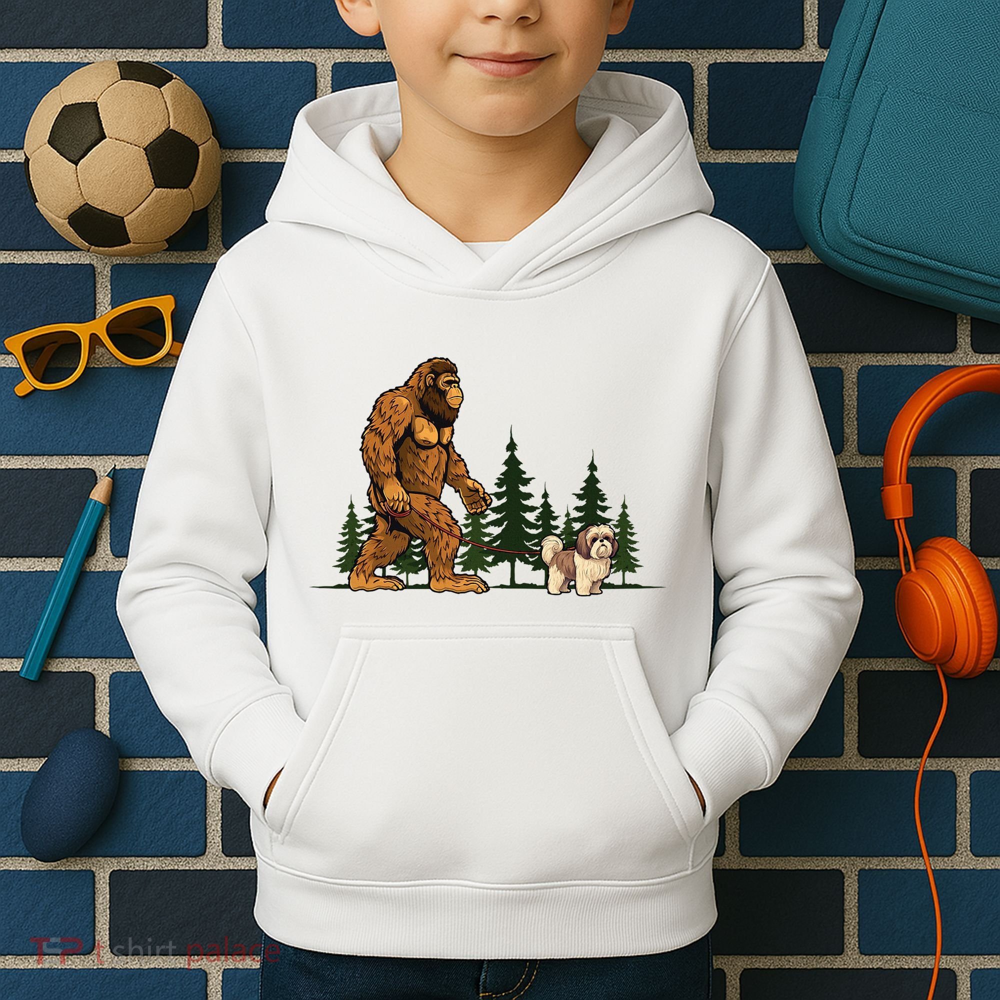 Shih Tzu Bigfoot Dog Walking Dog Mom Dad Kids Hoodie