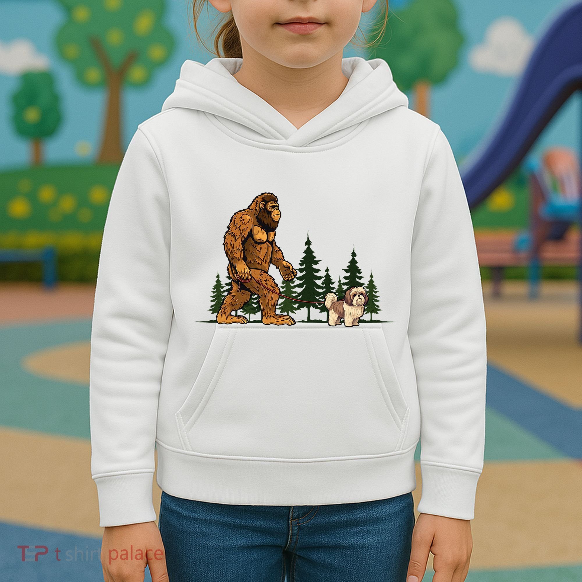 Shih Tzu Bigfoot Dog Walking Dog Mom Dad Kids Hoodie