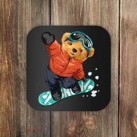 Snowboarding Teddy Bear | Funny Gifts For Snowboarders Coaster thumb 0