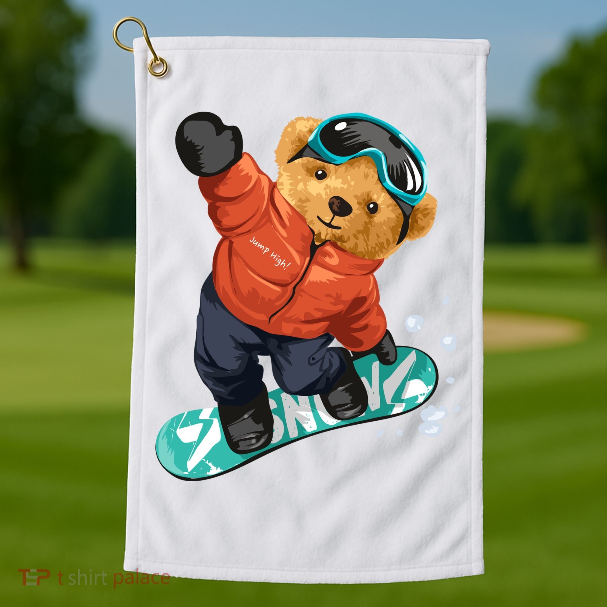 Snowboarding Teddy Bear | Funny Gifts For Snowboarders Golf Towel