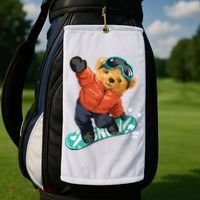 Snowboarding Teddy Bear | Funny Gifts For Snowboarders Golf Towel thumb 2