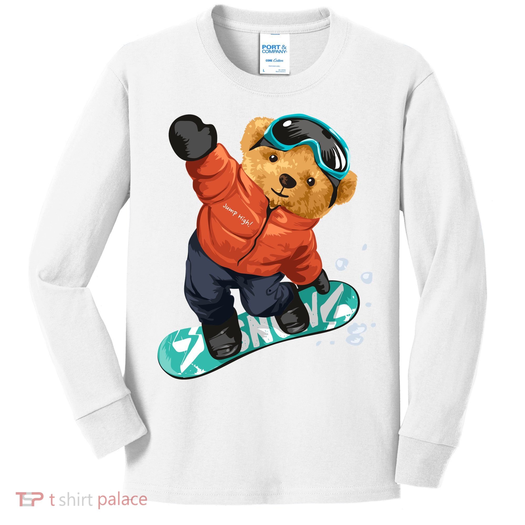 Snowboarding Teddy Bear | Funny Gifts For Snowboarders Kids Long Sleeve Shirt